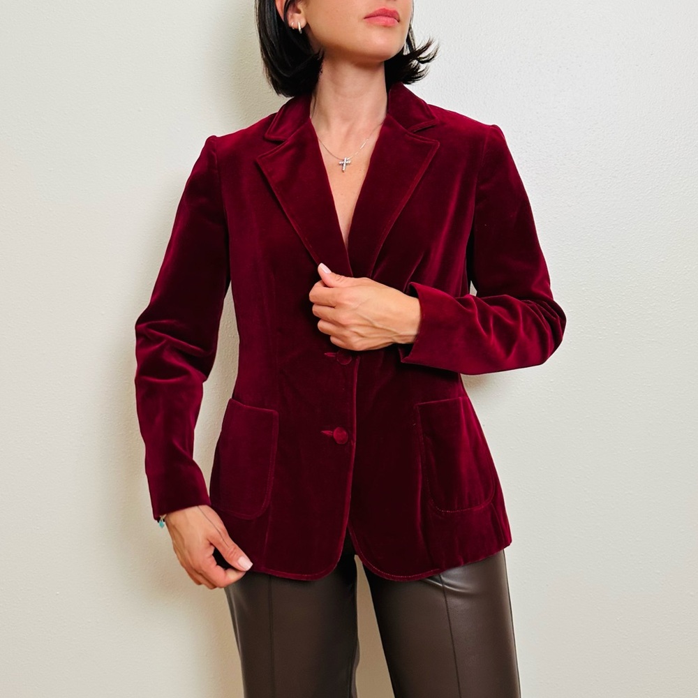 Vintage Joe Frank Burgundy Velvet Blazer - Picture 2 of 9